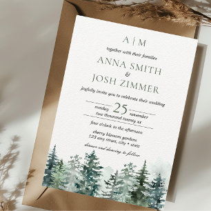 Invitation Watercolor Pine Tree Forest Mariage rustique