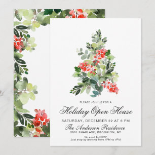 Invitation Watercolor Pine Tree NOËL VACANCES HOLIDAY OPEN HO