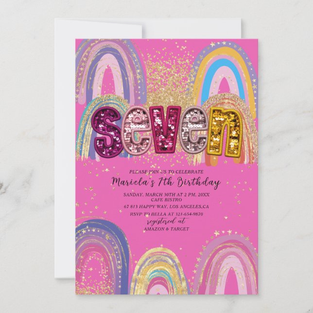 Invitation  Watercolor pink and gold stars  BirthdaInvitation (Devant)