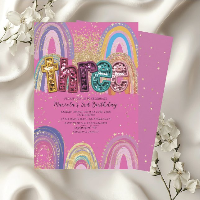 Invitation  Watercolor pink and gold stars  BirthdaInvitation (Créateur téléchargé)