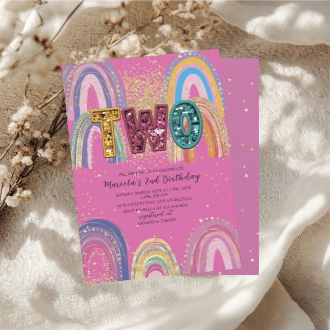 Invitation  Watercolor pink and gold stars  BirthdaInvitation (Créateur téléchargé)