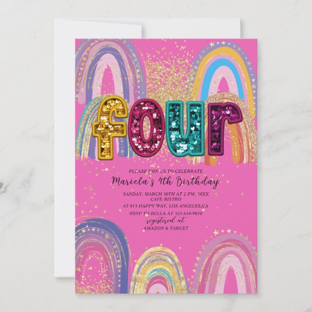 Invitation  Watercolor pink and gold stars  BirthdaInvitation (Devant)