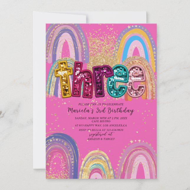 Invitation  Watercolor pink and gold stars  BirthdaInvitation (Devant)