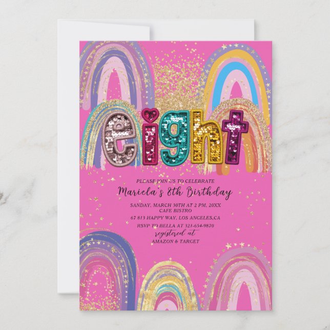 Invitation  Watercolor pink and gold stars  BirthdaInvitation (Devant)