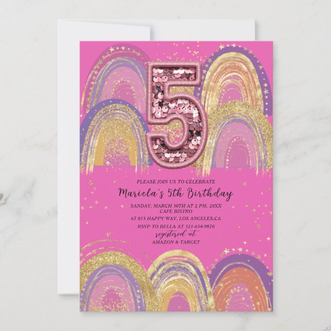 Invitation Watercolor pink and gold stars  Birthday Party (Devant)