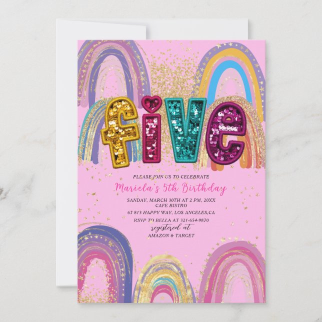 Invitation Watercolor pink and gold stars  Birthday Party (Devant)