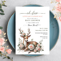 Watercolor Pink Floral oh deer baby shower 