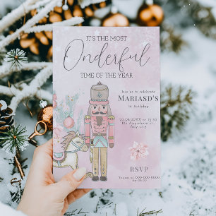 Invitation watercolor Pink Nutcracker 1er anniversaire Noël