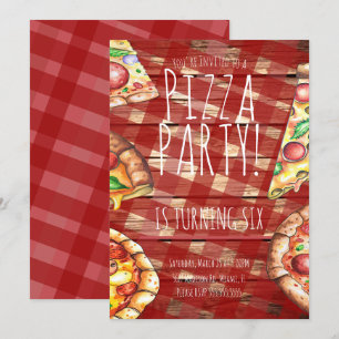 Invitation Watercolor Pizza Plaid Anniversaire Restaurant