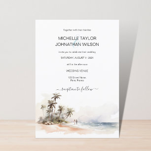 Invitation Watercolor Plage tropicale Destination Mariage