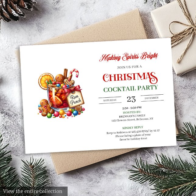 Invitation Watercolor playful Christmas cocktails party  (Watercolor playful Christmas cocktails party invitation

)