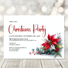 Invitation Watercolor Poinsettia Christmas Party