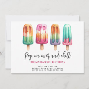 Invitation Watercolor Popsicle Ice Cream Anniversaire de enfa