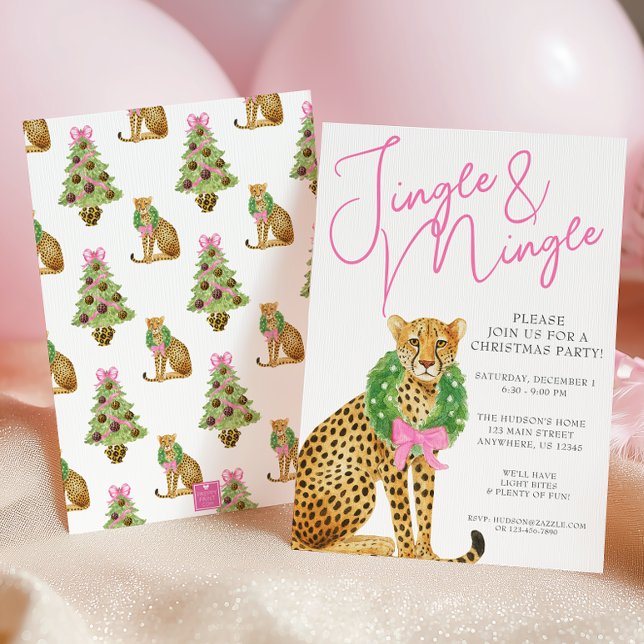 Invitation Watercolor Preppy Leopard Christmas Party (Créateur téléchargé)