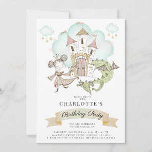 Invitation Watercolor Princess Castle Girl Birthday Party