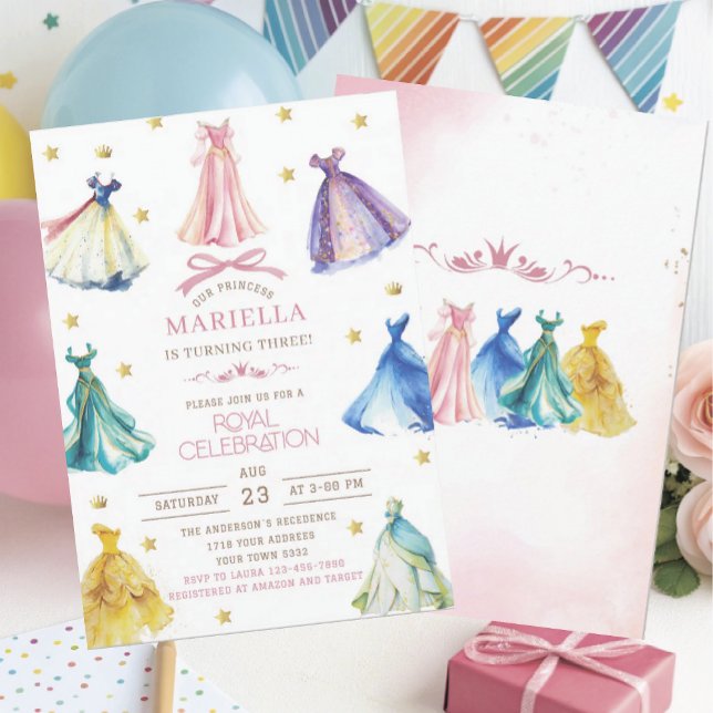 Invitation Watercolor Princess  Dress Birthday is turning thr (Créateur téléchargé)