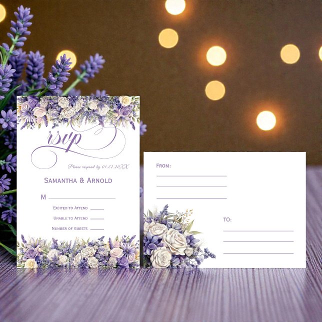 Invitation Watercolor Purple Cream Floral Wedding RSVP (Créateur téléchargé)