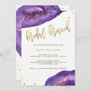 Invitation Watercolor Purple et Gold Geode Bridal Brunch