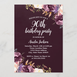 Invitation Watercolor Purple Floral 90e anniversaire