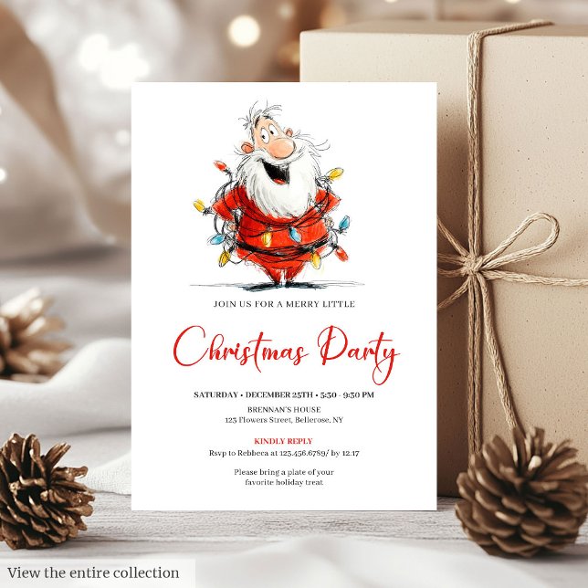 Invitation Watercolor Quirky Santa Festive Christmas Invite (Watercolor Quirky Santa Festive Christmas Invite)