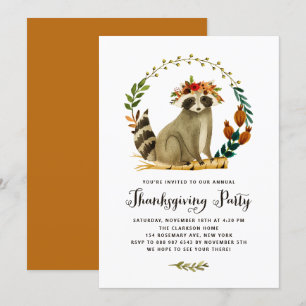 Invitation Watercolor Raccoon Wreath Thanksgiving Party