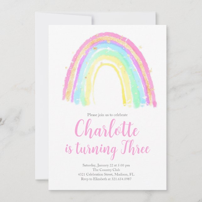 Invitation Watercolor Rainbow fête d'anniversaire (Devant)