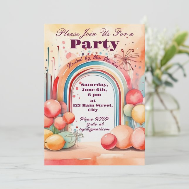 Invitation Watercolor Rainbow Party (Debout devant)