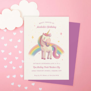 Invitation Watercolor Rainbow Unicorn fête d'anniversaire
