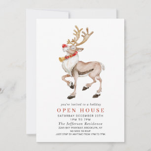 Invitation Watercolor Reindeer CHRISTMAS VACANCES OPEN HOUSE
