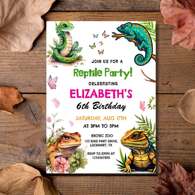 Invitation Watercolor Reptile & Amphibian Party Anniversaire (Watercolor Reptile & Amphibian Party Birthday Invitation
)