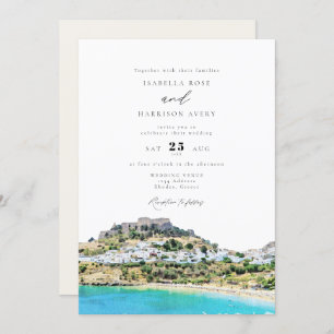 Invitation Watercolor Rhodes Greece Beach Skyline Mariage