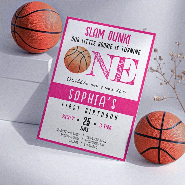 Invitation Watercolor Rookie Basketball fille 1er anniversair (Créateur téléchargé)