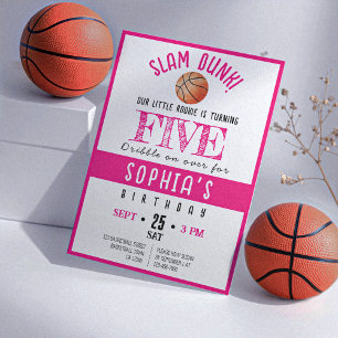 Invitation Watercolor Rookie Basketball Girl Anniversaire
