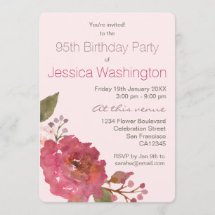 Invitation Watercolor Rose Bouquet 95e anniversaire