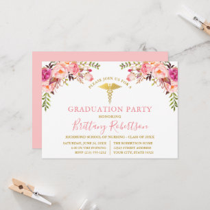 Invitation Watercolor Rose Floral Médicale Graduation Party