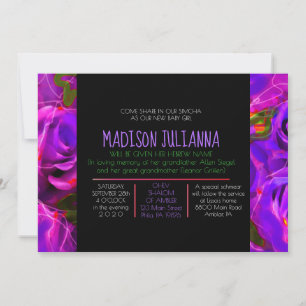 Invitation WATERCOLOR ROSES NEON Jewish Baby Naming