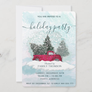 Invitation Watercolor rouge camion hiver fête