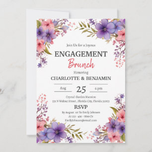 Invitation Watercolor Rustic Floral Fiançailles Brunch Party