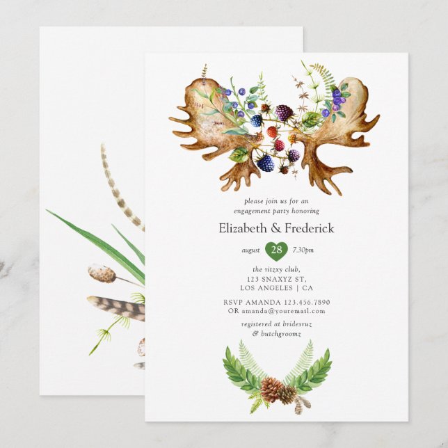 Invitation Watercolor Rustic Forest Engagement Party (Devant / Derrière)