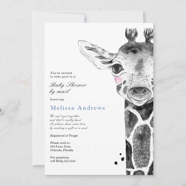 Invitation Watercolor Safari Giraffe Baby shower par la poste (Devant)