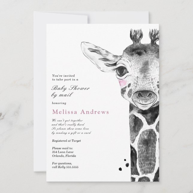 Invitation Watercolor Safari Giraffe Baby shower par la poste (Devant)