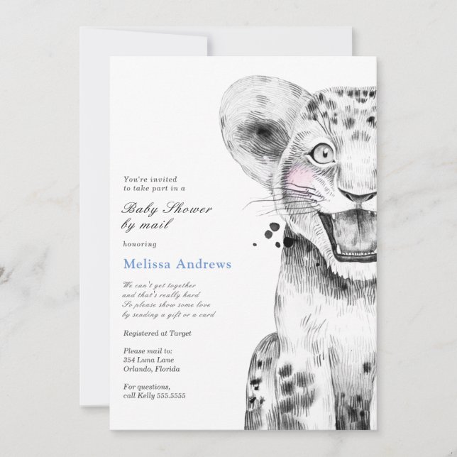 Invitation Watercolor Safari Lion Cub Baby shower par Mail (Devant)