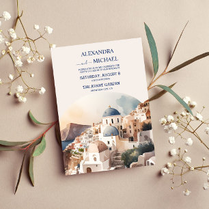 Invitation Watercolor Santorini Destination Wedding Invitatio