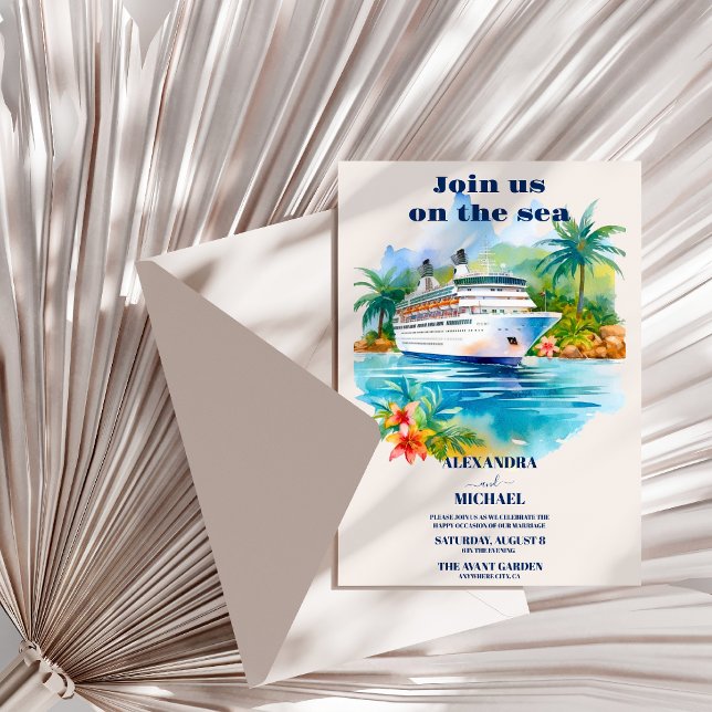 Invitation Watercolor Seascape Beach Cruise Palm Mariage (Créateur téléchargé)
