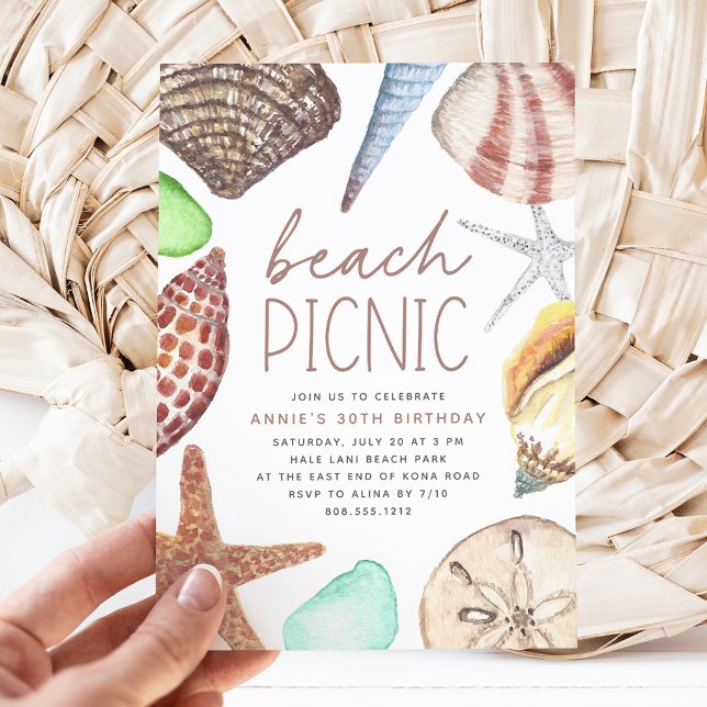 Invitation Watercolor Seashell Any Occasion Beach Picnic (Créateur téléchargé)