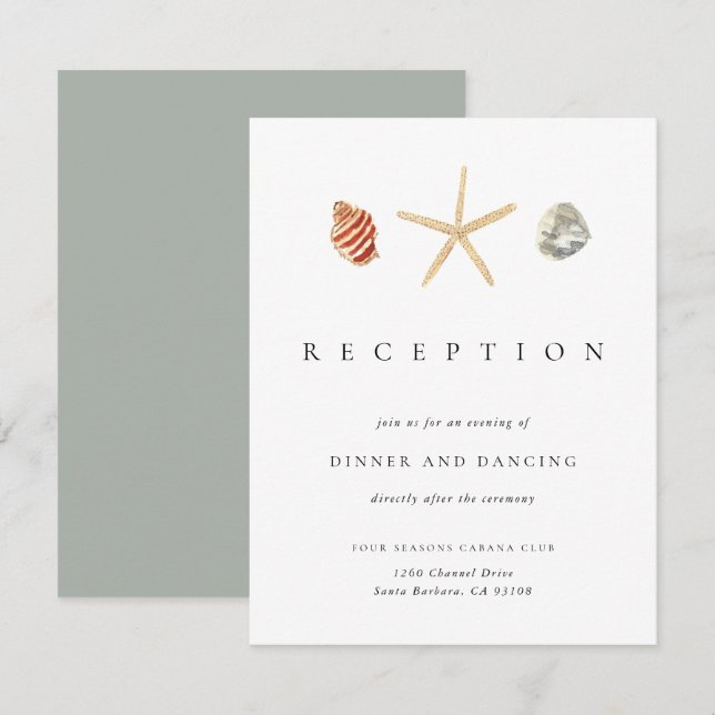 Invitation Watercolor Seashells Wedding Reception Enclosure (Devant / Derrière)