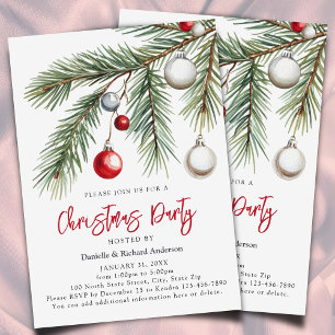 Invitation Watercolor Simple Red Christmas Party