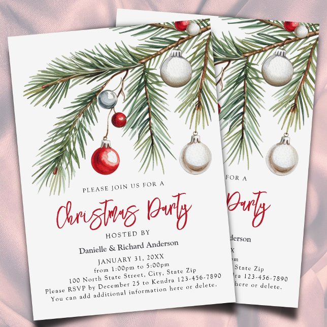 Invitation Watercolor Simple Red Christmas Party (.)