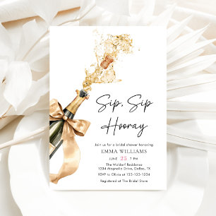 Invitation Watercolor Sip Sip Hooray Champagne Fête des marié