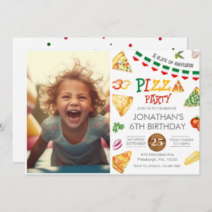 Invitation Watercolor Slice Enfants Pizza Party Anniversaire